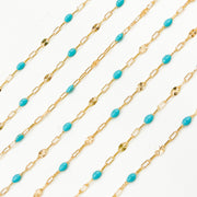 V295TURGF. 14K Gold Filled Turquoise Color Enamel with Paperclip and Diamond Cut Marina Links